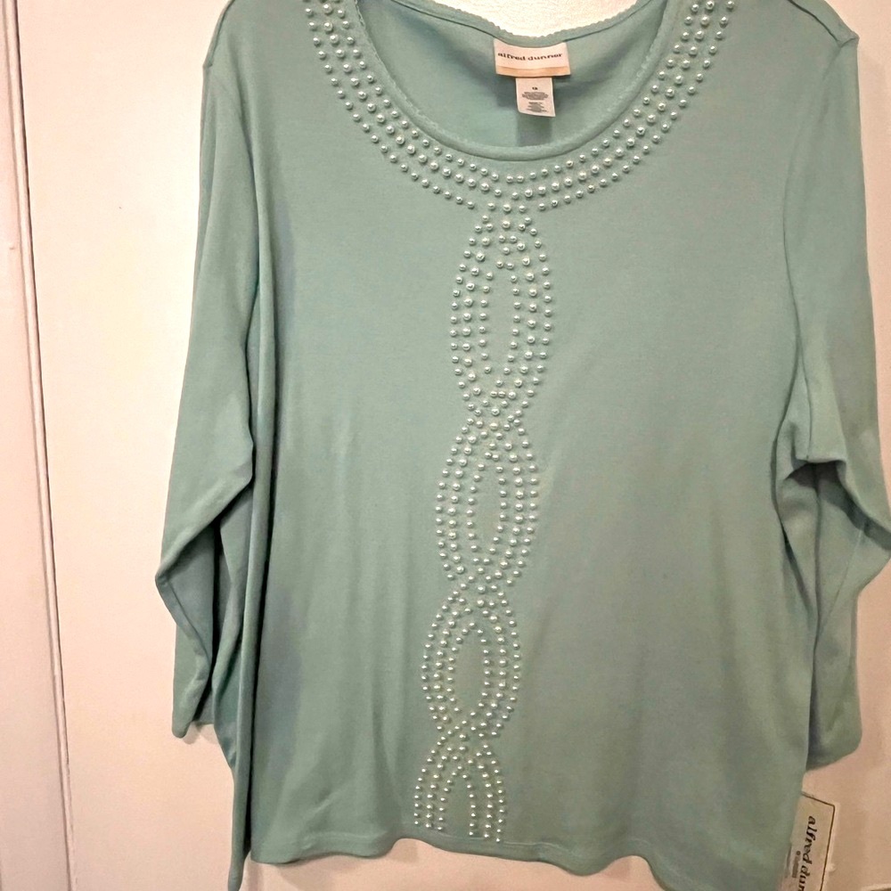 Chico's Women's Mint Green Embellished light sweater Top